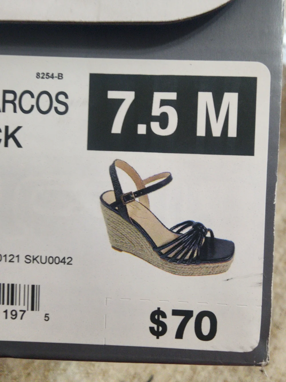 LC MARCOS Black Unopened Black Wedge Sandals Size 7.5 M.